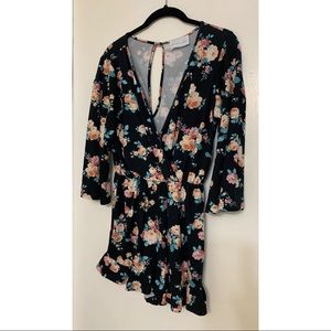 French Grey Floral Romper